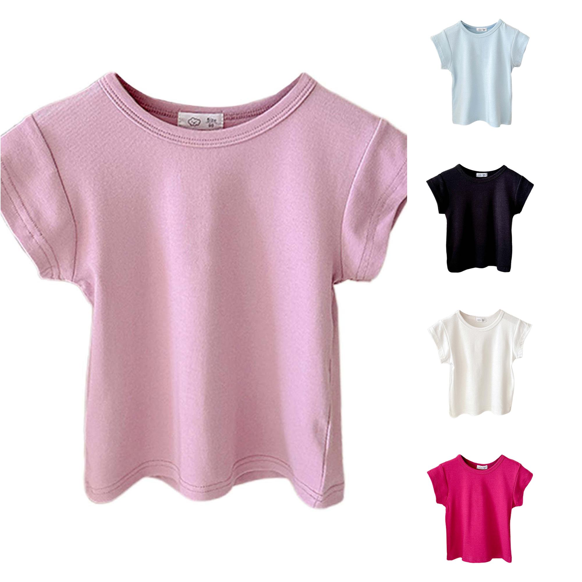 Zhanqunnn Girls Summer Tops Short Sleeve Round Neck Tee Comfortable Stretchy Toddlers Daily, Size 1-2 Years