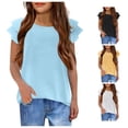 thumbnail image 1 of Zhanqunnn Girls T Shirts Wavy Sleeves Summer Crew Neck Casual Plain Fashion, Size 11-12 Years, 1 of 9