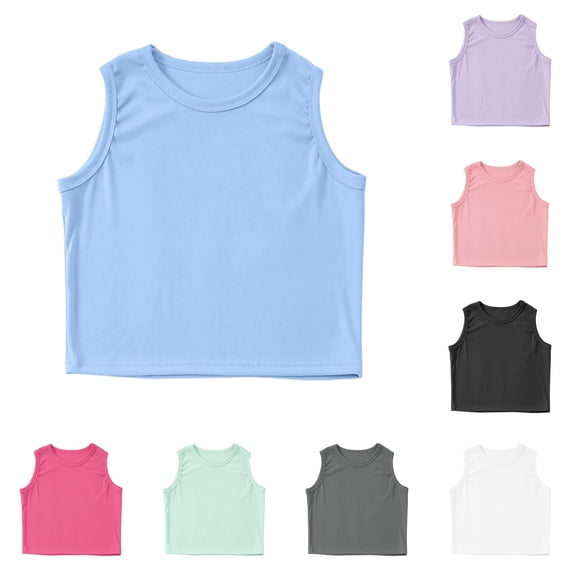 Zhanqunnn Girls Tank Tops Kids Athletic Ribbed Knit High Neck Crop Gym Yoga, Size 14-15 Years