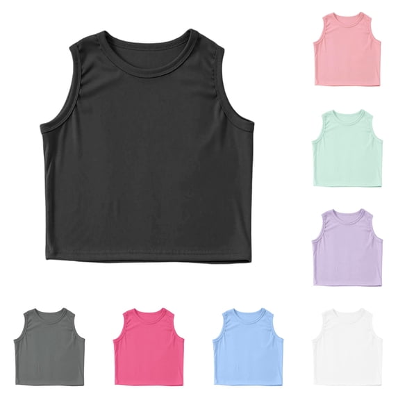 Zhanqunnn Girls Tank Tops Kids Athletic Ribbed Knit High Neck Crop Gym Yoga, Size 9-10 Years