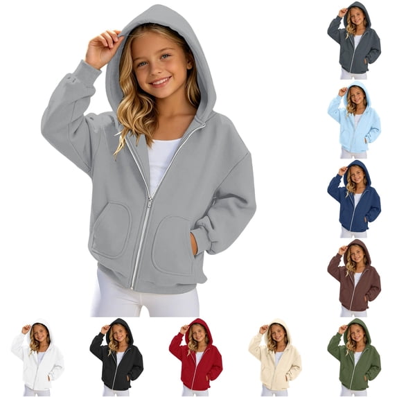 Zhanqunnn Girls Zip Up Hooded Sweatshirt Solid Color Casual Hoodie Jacket For Kids Lightweight And Comfortable Daily Wear Sweater Zip, Size 12-13 Years