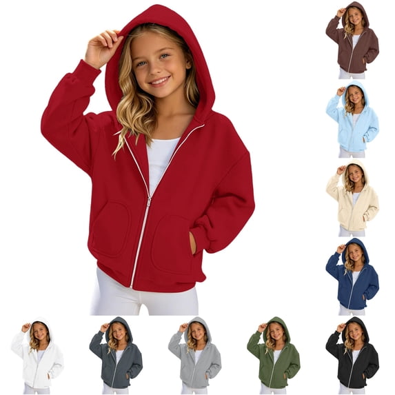 Zhanqunnn Girls Zip Up Hooded Sweatshirt Solid Color Casual Hoodie Jacket For Kids Lightweight And Comfortable Daily Wear Sweater Zip, Size 14-15 Years