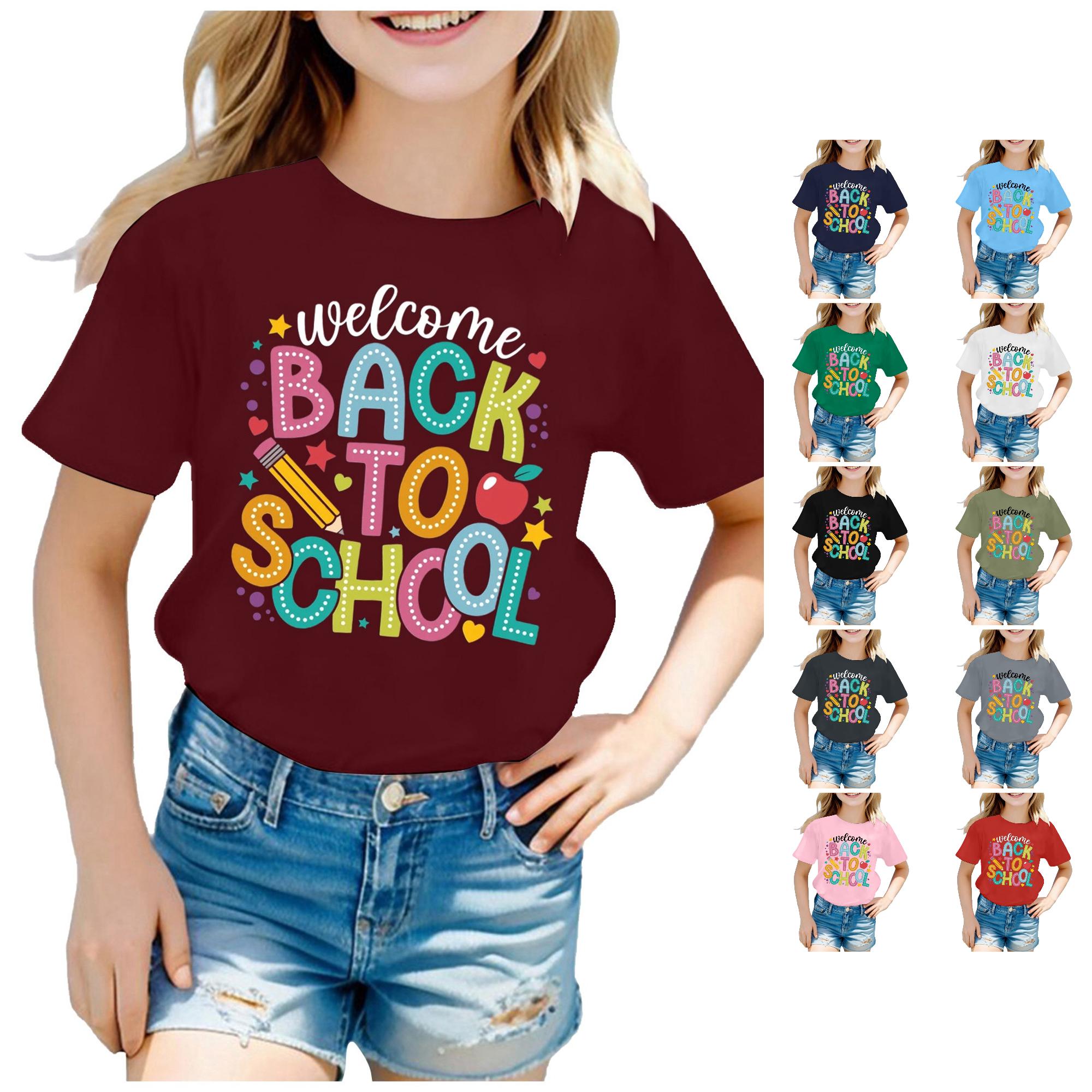 Zhanqunnn Kids Back To School Graphic Short Sleeve Round Neck Tee Bright Boys Girls, Size 8-9 Years