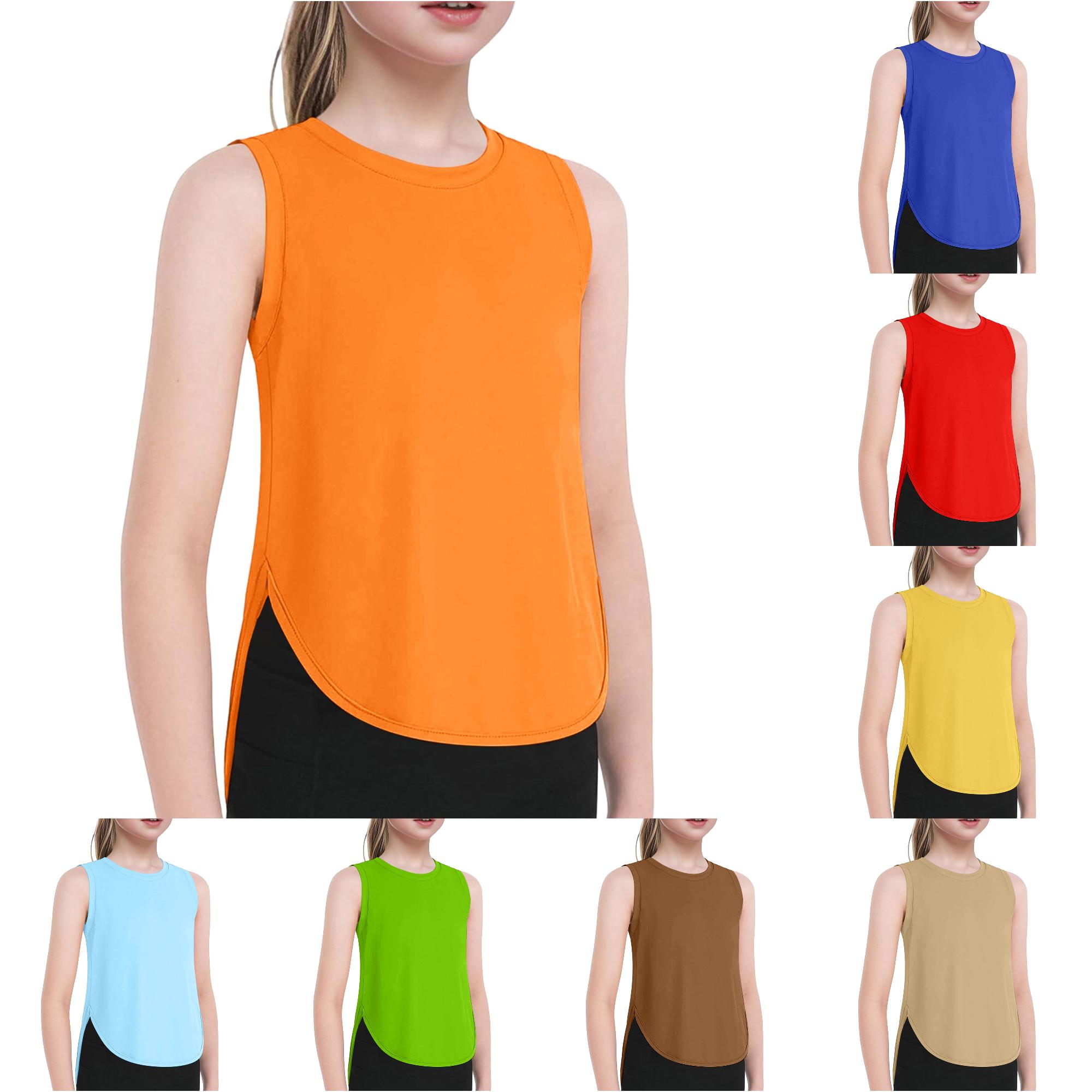 Zhanqunnn Kids Girls Summer Athletic Solid Color Tank Tops Split Curved Hem Sleeveless, Size 11-12 Years