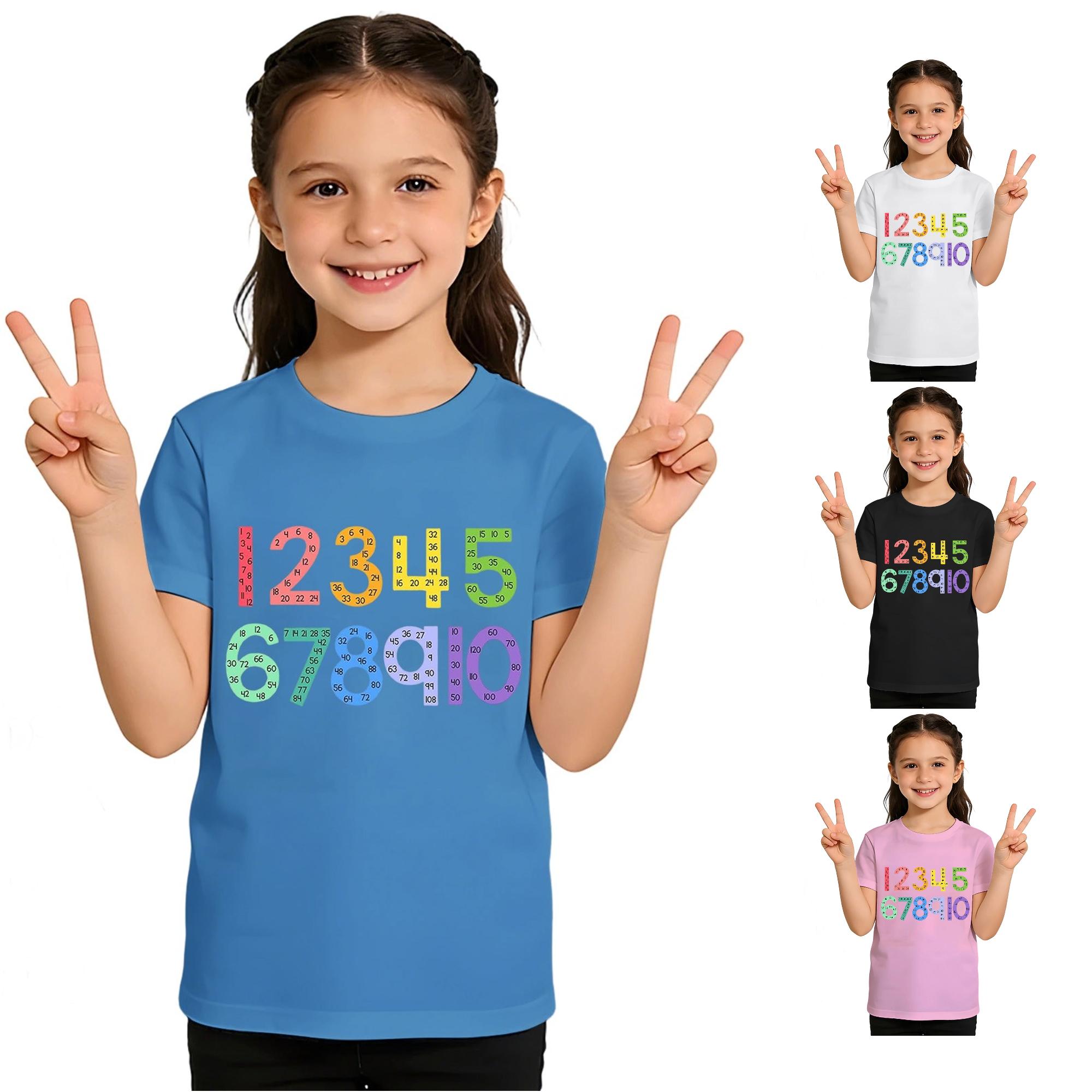 Zhanqunnn Kids Graphic Print Short Sleeve T Shirt Casual Tee Girls Boys Youth, Size 8-9 Years