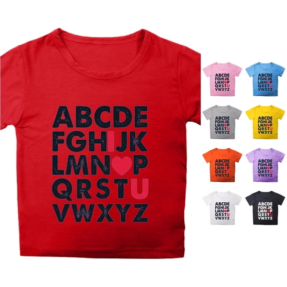 Zhanqunnn Kids Summer Tops Letter Round Neck Petal Sleeve Solid Color Tees, Size 3-4 Years