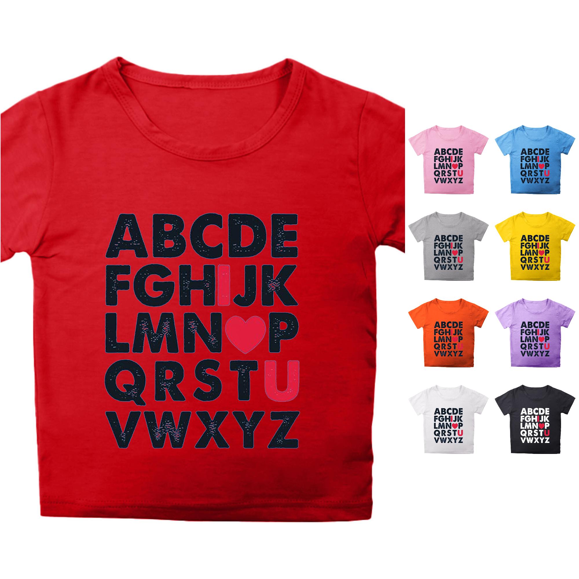 Zhanqunnn Kids Summer Tops Letter Round Neck Petal Sleeve Solid Color Tees, Size 4-5 Years