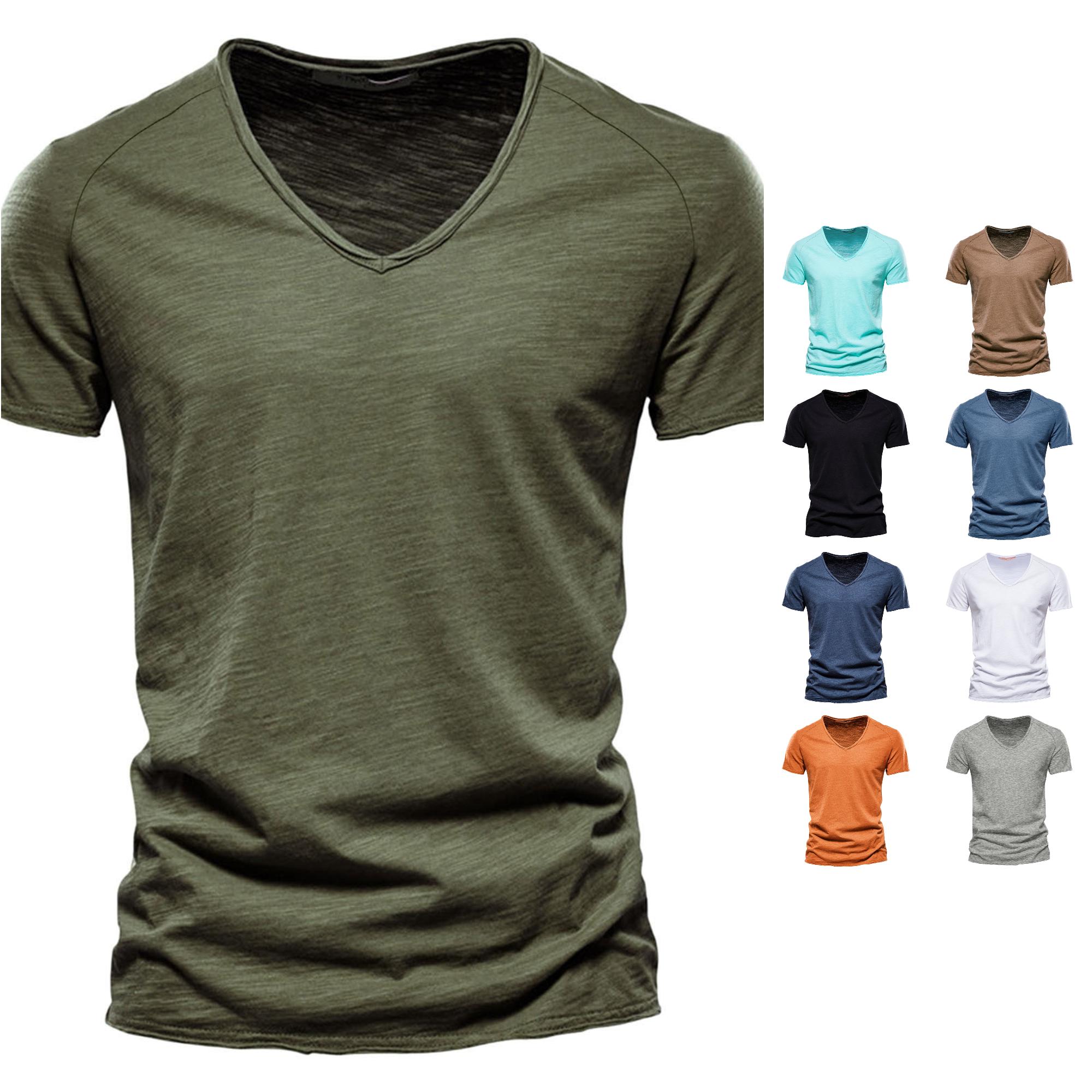 Zhanqunnn Men's Casual V Neck T Shirts Loose Fit Comfortable Stretchy Pure Color Summer Tee for Daily Wear Tops Heavy T Shirts Workout T Shirts for Men Mens T Shirts Pack, Size S