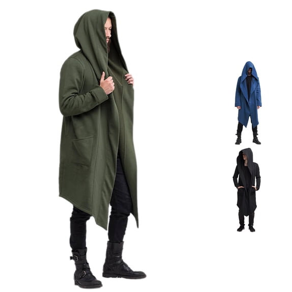 Zhanqunnn Men's Jacket Dark Style Long Cardigan Cloak Coat Hooded Sweater Wearable Blanket Hoodie