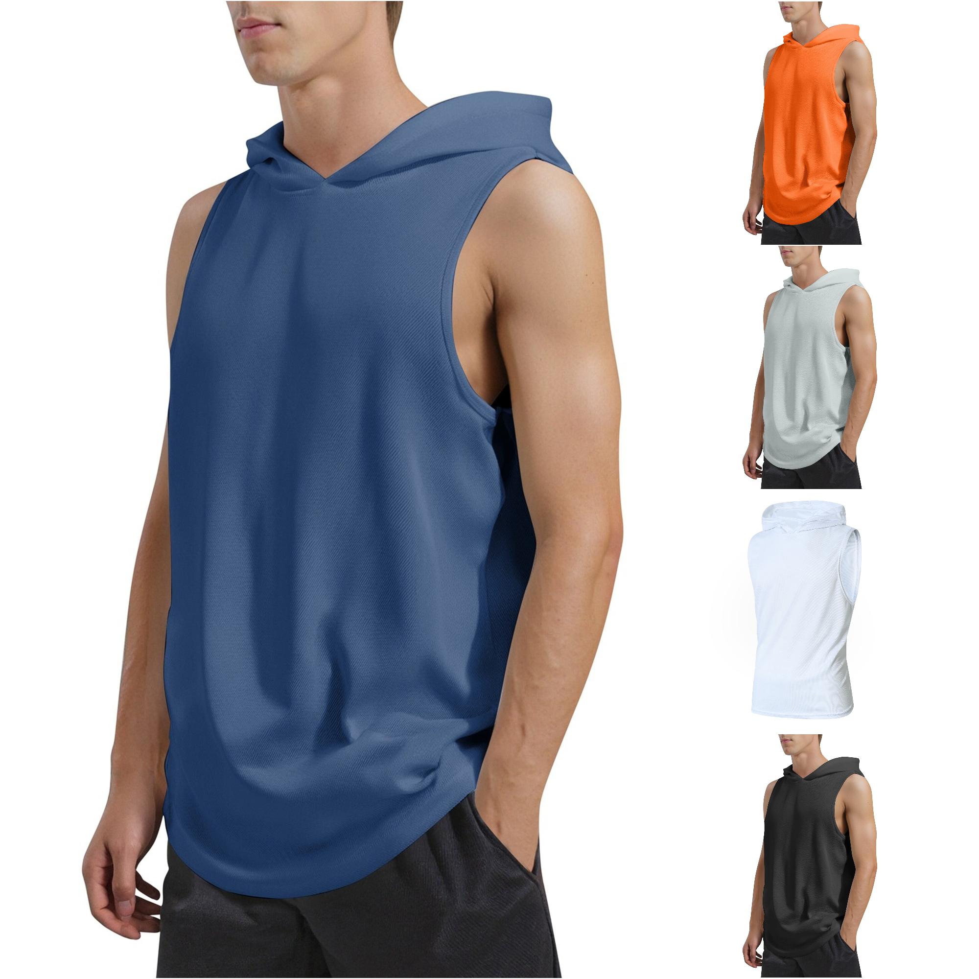 Zhanqunnn Men's Tank Tops for Casual Sports Gym Summer Comfortable Sleeveless Hooded Tops for Everyday Wear with Versatile Style Mens Compression Shirts Mens T Shirt, Size L