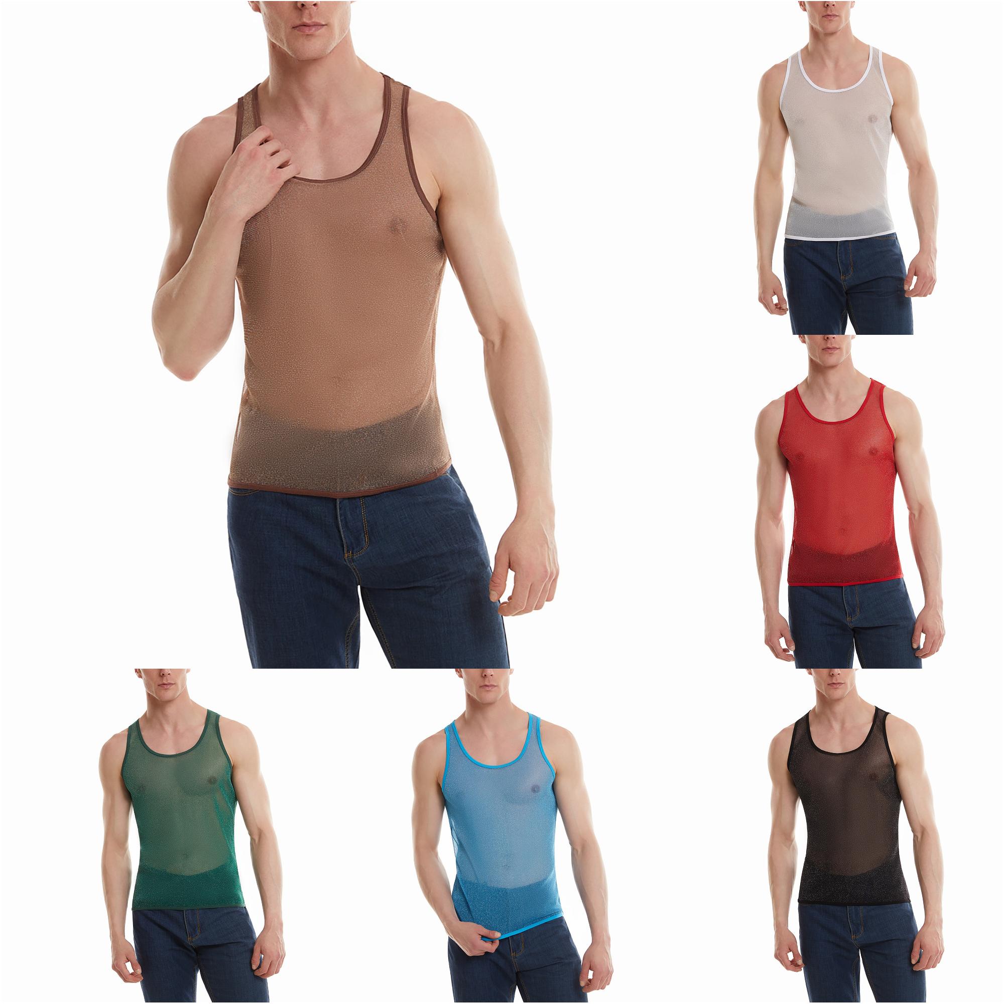 Zhanqunnn Men's Vest Hop Weighty Shiny Transparent Bodybuilding Bodybuilding Vest for Men Shirt Pack Compression Tops for Men, Size XL