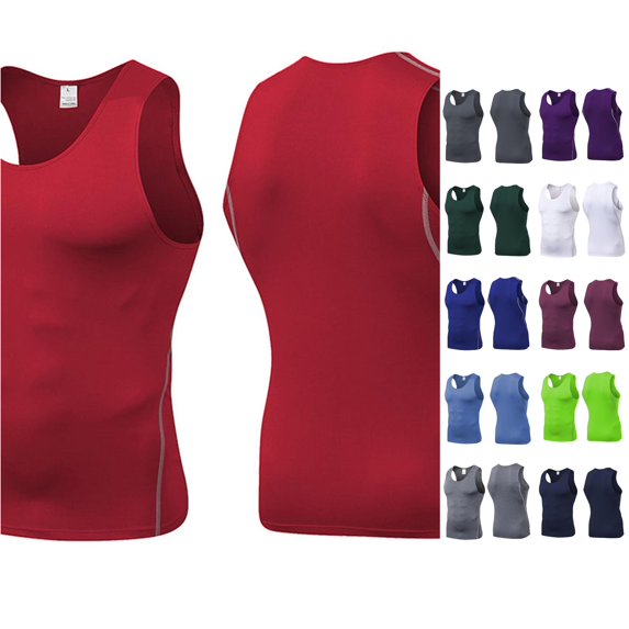 Zhanqunnn Mens Performance Athletic Compression Tank Top for Workout Basketball Gym Running Fitness Sleeveless Shirt Wicking Activewear T Shirt Men Graphic Pocket T Shirts for Men, Size S