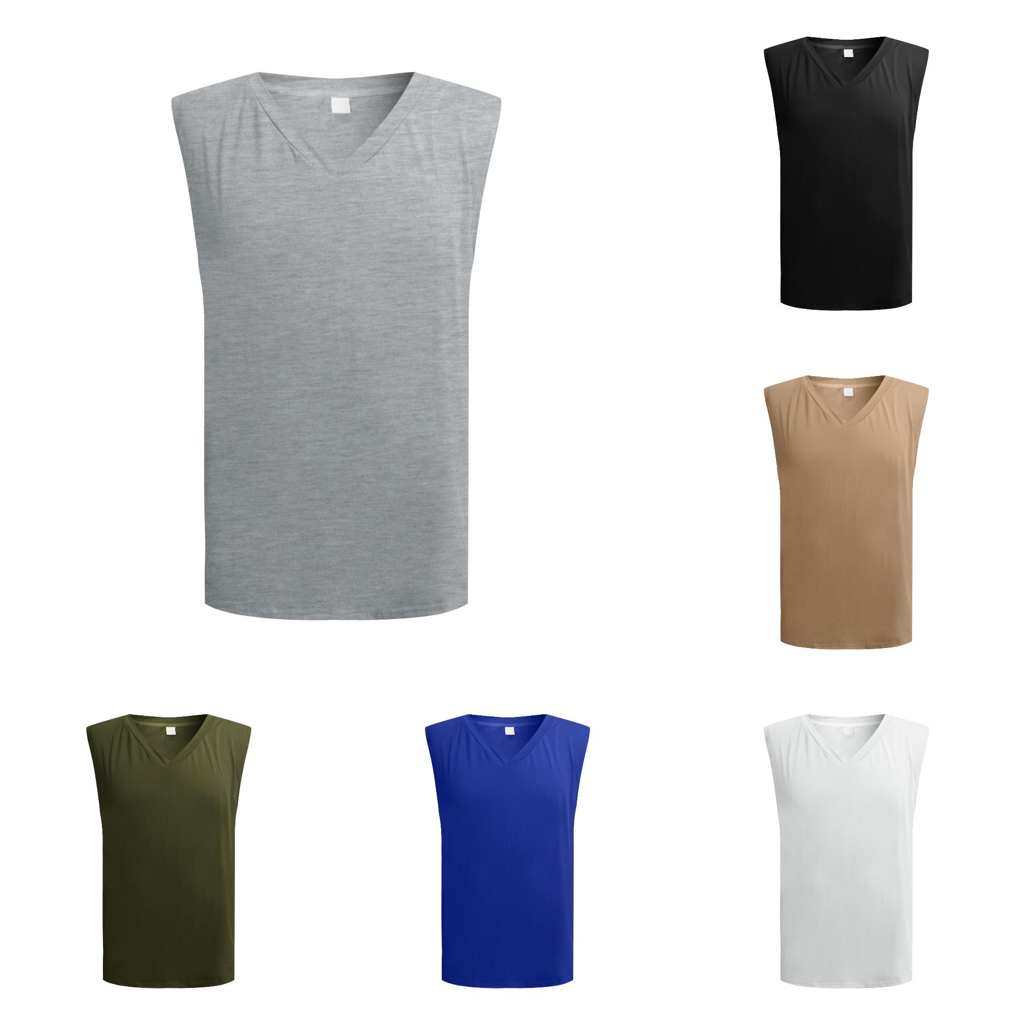 Zhanqunnn Mens Solid Color Mens Loose Vest V Neck Mens Vest Casual Style Big and Tall Mens T Shirts Cute Tops for Men, Size XXL