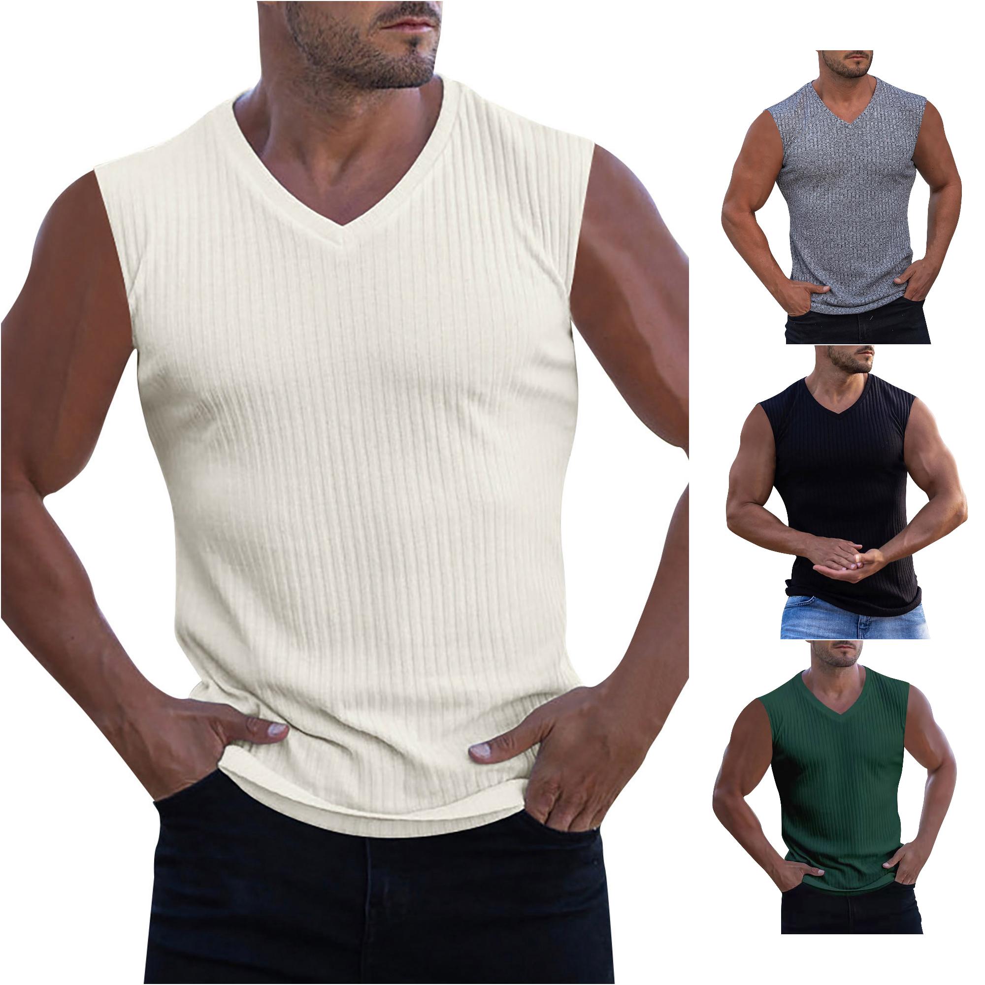 Zhanqunnn Mens Summer Knitted Ribbed Fitness Slim Fitted Long T Shirts Sleeveless Vest Tee Tops Long Sleeves All Mens, Size XXXL