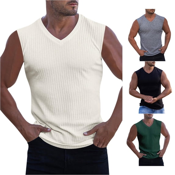 Zhanqunnn Mens Summer Knitted Ribbed Fitness Slim Fitted Long T Shirts Sleeveless Vest Tee Tops Long Sleeves All Mens, Size XXXL