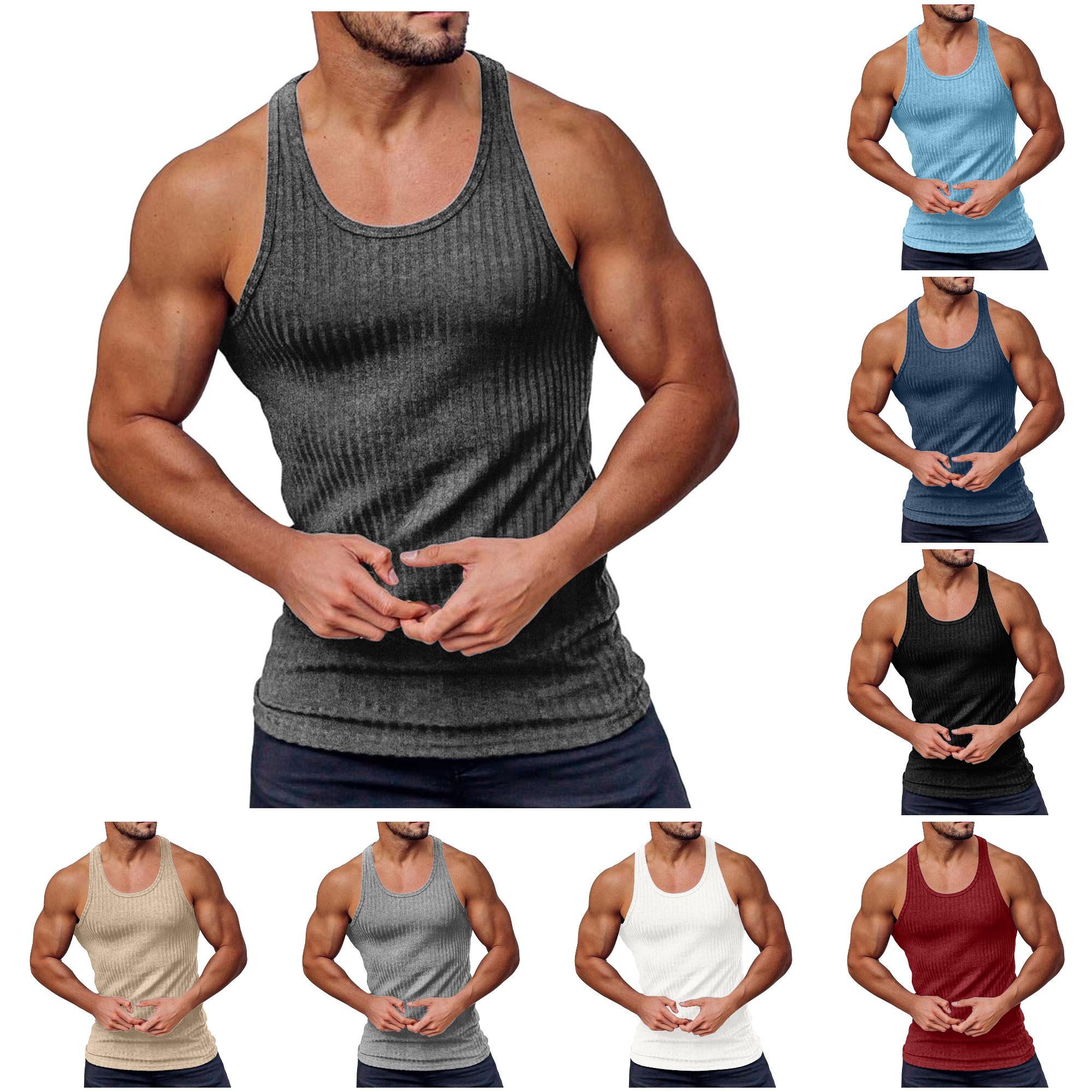 Zhanqunnn Mens Summer Knitted Vertical Fitness Sports Fitness Vest I Vest T Shirts Men Set Thick Long Sleeve T Shirt Men, Size XXL