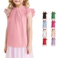 thumbnail image 1 of Zhanqunnn Solid Color Ruffled Short Sleeve Girls Pleated Texture Casual Shirt, Size 13-14 Years, 1 of 7