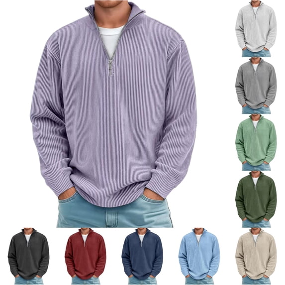 Zhanqunnn Stand Collar Zip Up Long Sleeve Corduroy Shirt Casual Soft Warm Textured Shirt Jacket For Fall Winter Season Loose Fit Sweatshirt Men