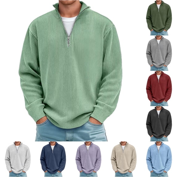 Zhanqunnn Stand Collar Zip Up Long Sleeve Corduroy Shirt Casual Soft Warm Textured Shirt Jacket For Fall Winter Season Loose Fit Sweatshirt Men