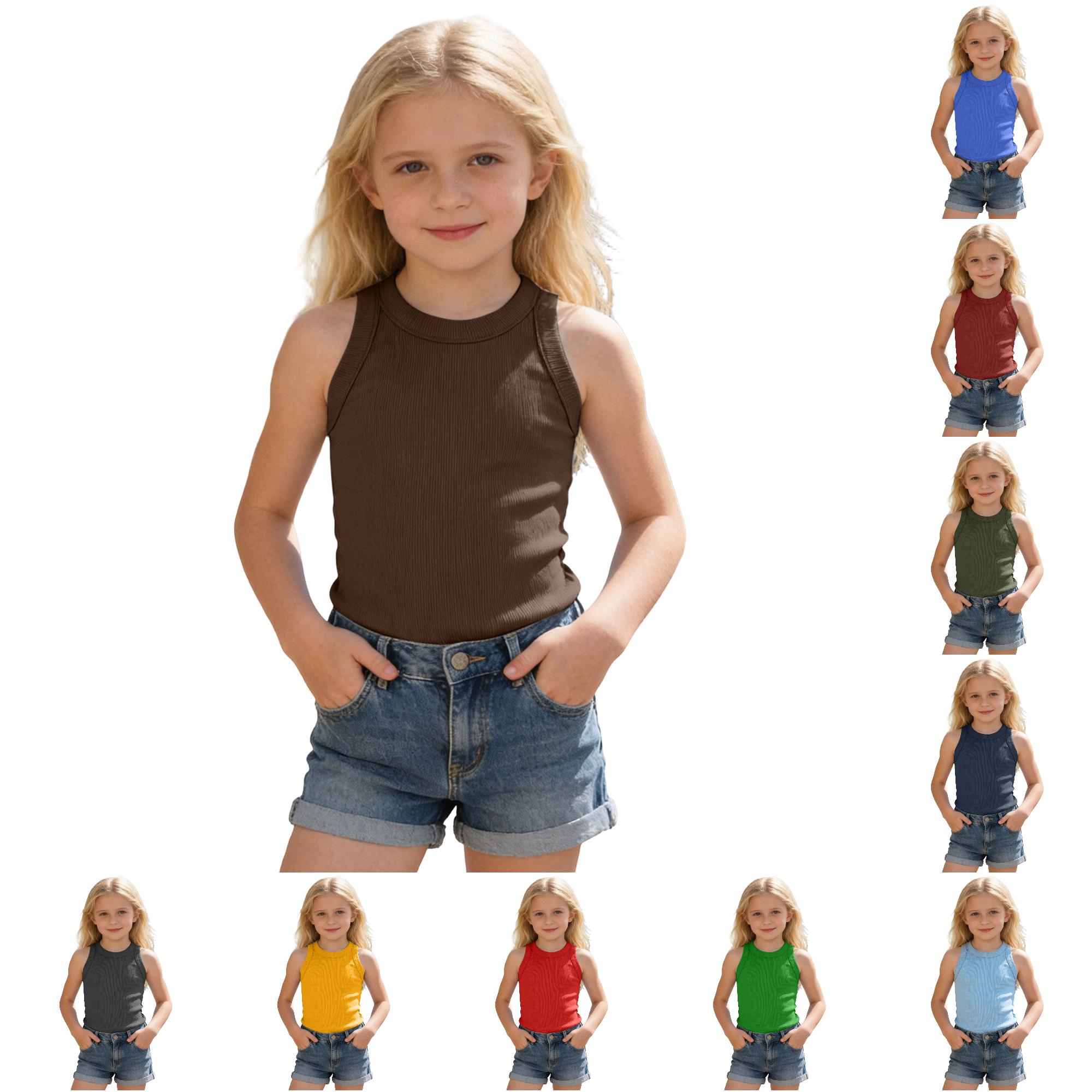 Zhanqunnn Stylish Kids Ribbed Tank Top Classic Solid Color Girls Boys Everyday, Size 9-10 Years