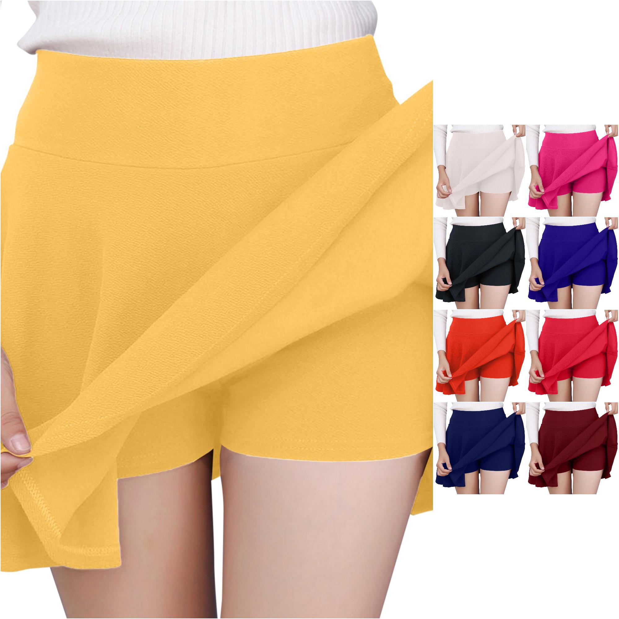 Zhanqunnn Women Fashion Casual Short Style Solid Half Skirt Glare Sun Skirt Pleated Skirt Women Skirt Set, Size M