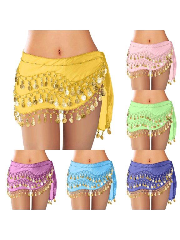 Women's Belly Dance Scarf Wrap Skirt Waistband Flowy Bohemian Gypsy Skirt For Performances And Parties Pleated Midi Skirts for Women, Size One Size