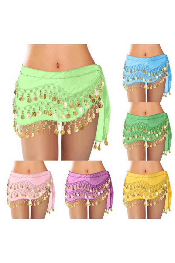 Women's Belly Dance Scarf Wrap Skirt Waistband Flowy Bohemian Gypsy Skirt For Performances And Parties Pleated Midi Skirts for Women, Size One Size