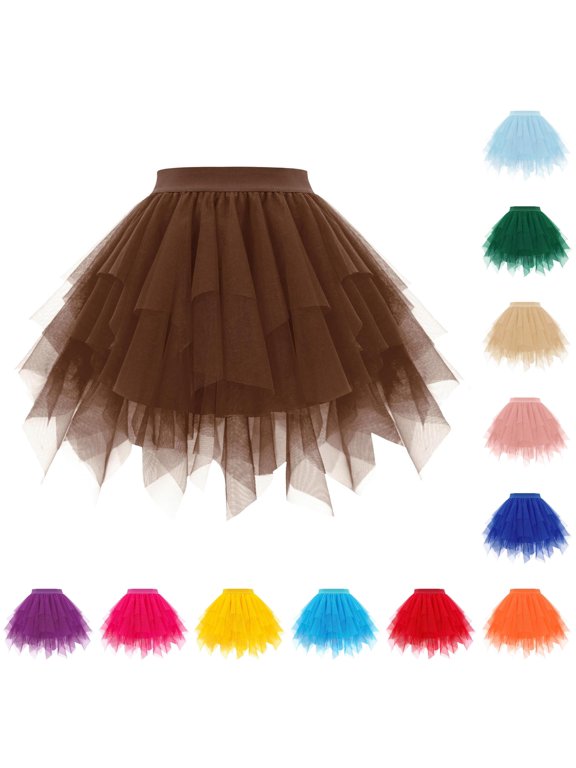 Women's Irregular Layered Netted Short Skirt For Spring And Summer High Waisted Short Style Puffy Egg Shaped Mid Length Skirt Dance Skirts for Girls, Size S