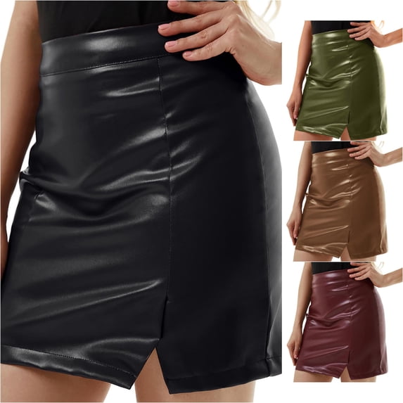 Zhanqunnn Women's Pure Colored Short Skirt Skirt Tight Leather Skirt Slit Miniskirt Girls Denim Skirt, Size S