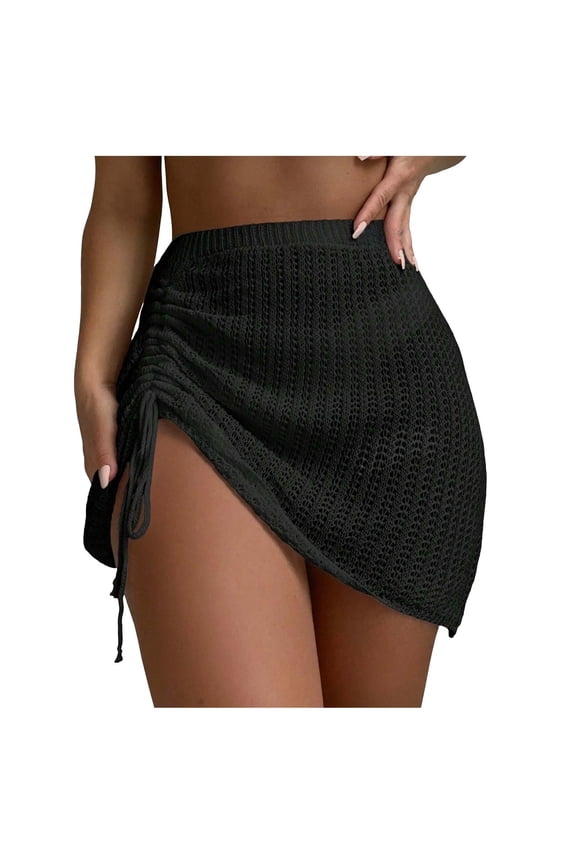 Women's Smock Skirt Holiday Style Skirt Hollowed Out Pull String See Through Beach Skirt Hot Skirt, Size S