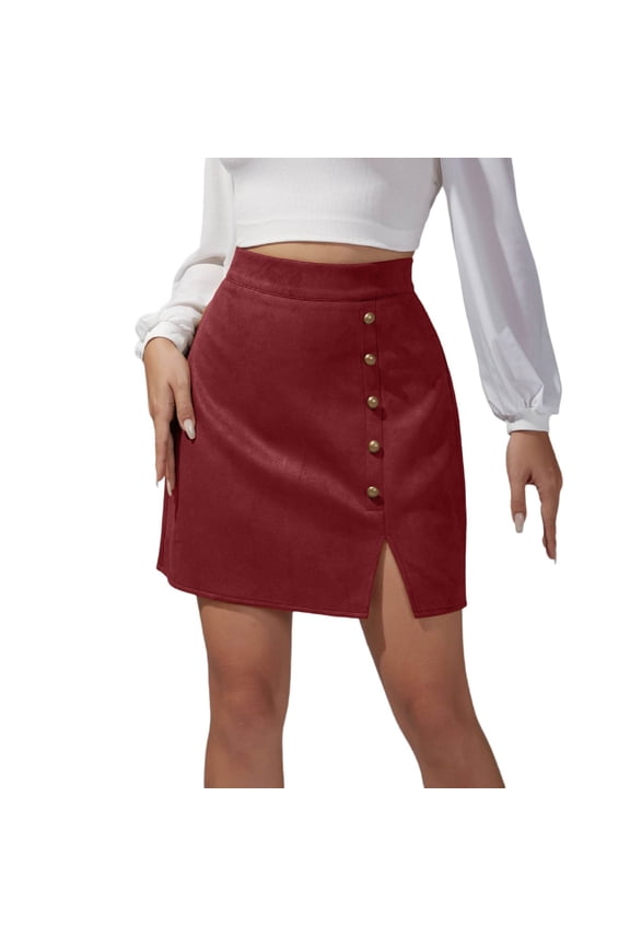 Women's Solid Color Suede Skirt European And High Waist Metal Buckle Skirt Daybed Skirt, Size M