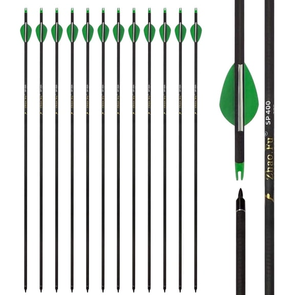 Zhao.Fu 29 Inch Carbon Arrow Practice Hunting Arrows Spine 400 with Removable Tips for Archery Compound & Recurve & Traditional Bow (12 Pcs)
