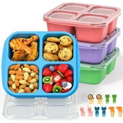 Bento Lunch Boxes - Snack Box 600ML 4-Compartment Lunch Container with Fork, Food Storage Containers for School, Dishwasher Micro-Wave Safe, 4 Pack