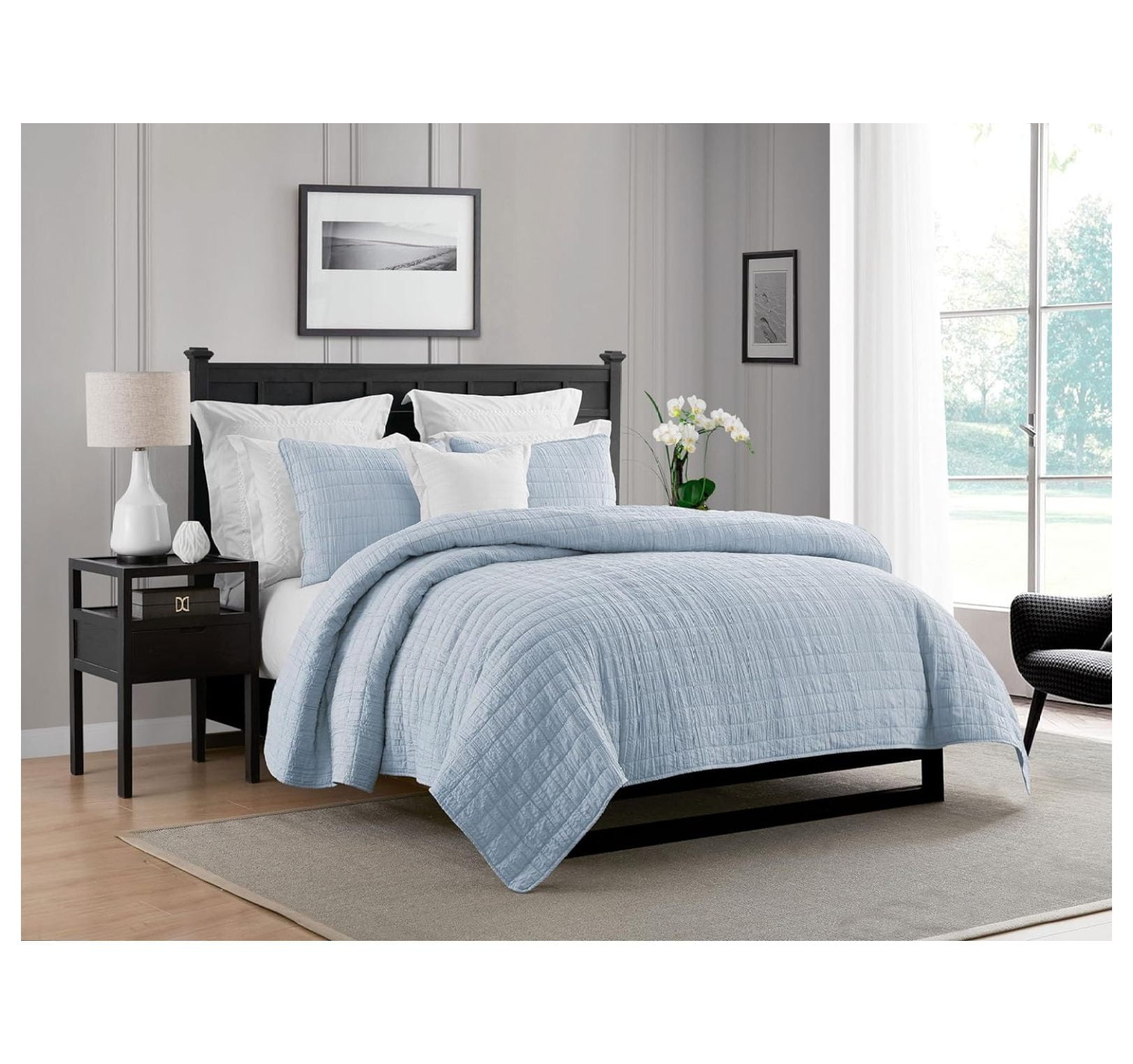 Light Blue Reversible Microfiber Full Quilt Set