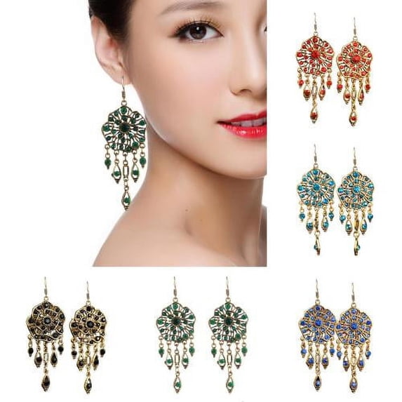 Zhaomeidaxi 1 Pair Fashion Women Waterfall Shape Rhinestones Earrings Tassel Bohemian Drop Dangle Earrings Jewelry for Women