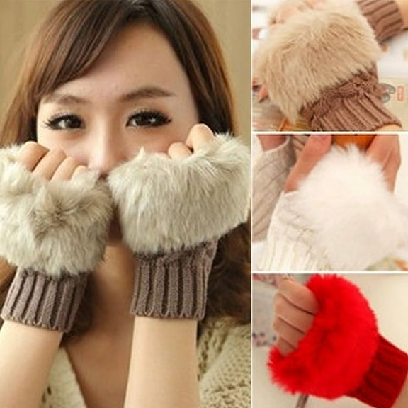 Zhaomeidaxi 1 Pair Half Finger Gloves Winter Stretchy Knit Fingerless Typing Gloves