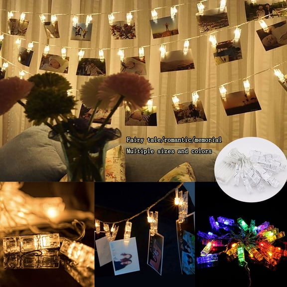 Zhaomeidaxi 10/20/40 Led Photo Clip String Lights, Used for Hanging Pictures, Cards, Decorations, Battery-powered, Perfect Bedroom Wall Decoration, Valentine's Day, Wedding, Warm White 2m+10 Lights