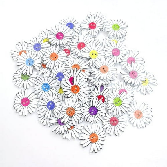 Zhaomeidaxi 100Pcs Wooden Buttons Colorful Flowers 2 Holes Buttons Sweater Buckles Sewing Craft Scrapbooking DIY Buttons (Random Color)