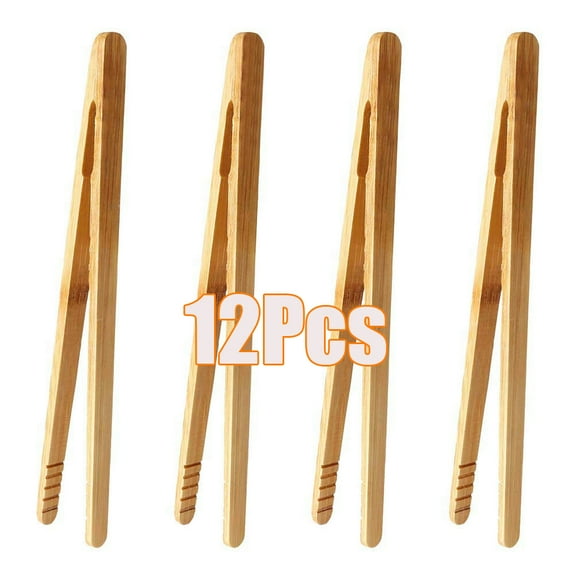 Zhaomeidaxi 12Pcs Reusable Bamboo Toast Tongs - Wooden Toaster Tongs For Cooking & Holding - Ideal Kitchen Utensil For Cheese Bacon Muffin Fruits Bread - Ultra Grip - Eco-friendly