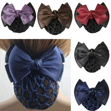 Zhaomeidaxi 2 Pieces Hair Snood Net Bun Cover Knit Hairnet Bow Bowknot Decor Barrette Hair Clip for Women Mesh Work Hairnets