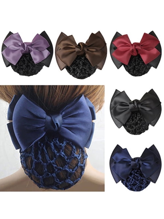 2 Pieces Hair Snood Net Bun Cover Knit Hairnet Bow Bowknot Decor Barrette Hair Clip for Women Mesh Work Hairnets