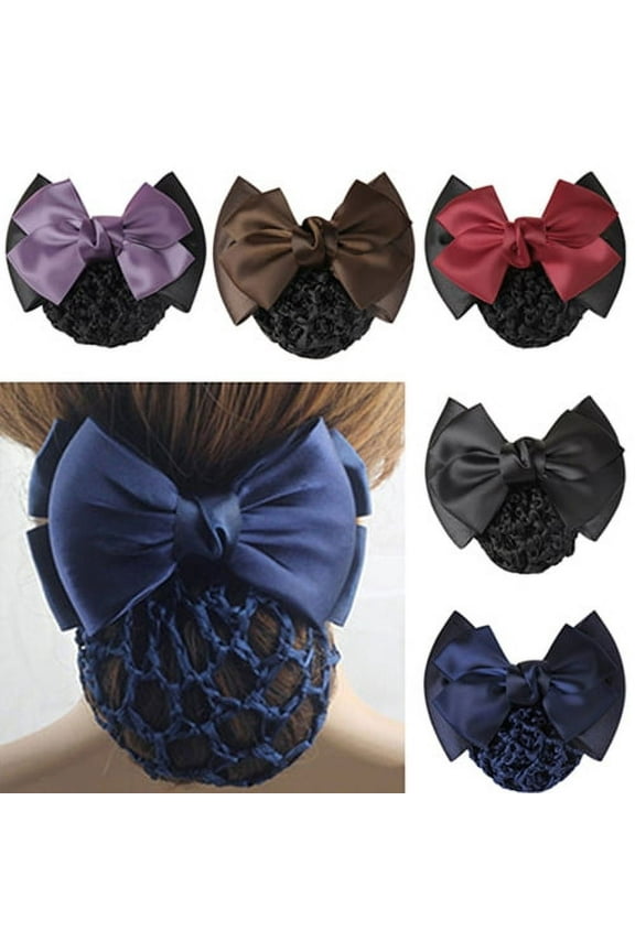 2 Pieces Hair Snood Net Bun Cover Knit Hairnet Bow Bowknot Decor Barrette Hair Clip for Women Mesh Work Hairnets