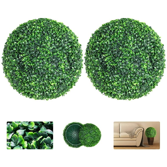 Zhaomeidaxi 2Pcs Artificial Boxwood Balls Topiary Faux Plants Decorative Balls for Indoor, Outdoor, Garden, Wedding, Balcony, Backyard and Home Decor