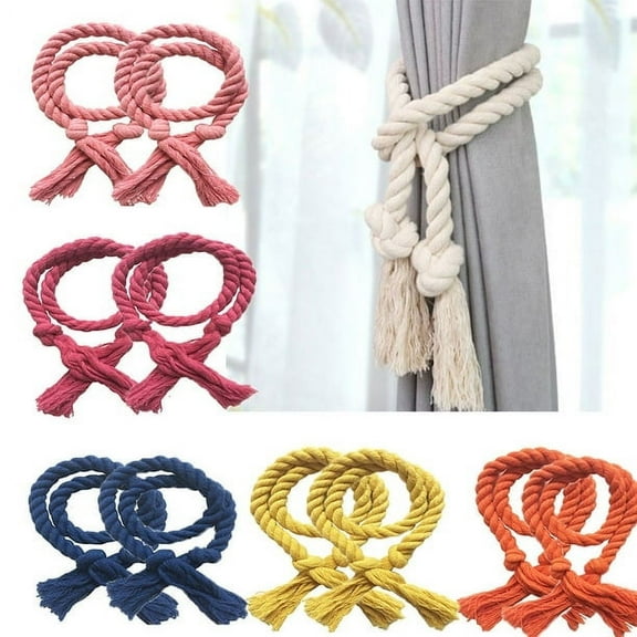 Zhaomeidaxi 2Pcs Curtain Tiebacks, Handmade Natural Cotton Rope and Round Finial Drapery Tie Bakes, Decorative Holdbacks Holders for Window Sheer and Blackout Panels