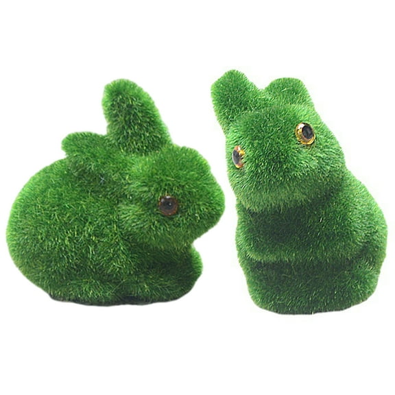 Zhaomeidaxi 2Pcs Green Artificial Moss Balls Rabbit Bunny Shape Decorative Statue for Aquariums Vases Table Terrarium Easter Party Decor