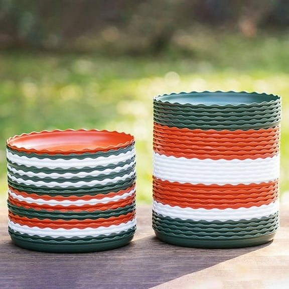 Zhaomeidaxi 2Pcs Round Wave Plastic Plant Saucer, Durable Heavy Duty Flower Plant Pot Drip Tray Container for Home Garden Indoor and Outdoor Plant