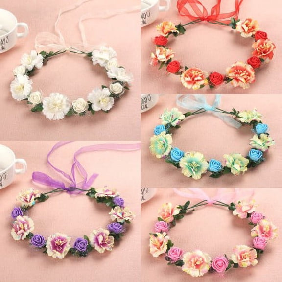 Zhaomeidaxi 3 Pack Flower Crown for Girls Adjustable Handmade Bridal Flower Wreath Headband Rose Crown Floral Garland Headpiece for Wedding Family Traveling Photography