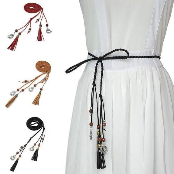 Zhaomeidaxi 3 Pieces Womens Waist Belt Woven Tassels Chain Belt Tassel Rope Skinny Belt for Skirt Dress, Christmas Party