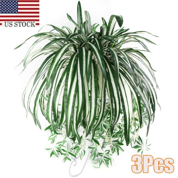 Zhaomeidaxi 3Pcs Artificial Silk Spider Chlorophytum Faux Green Hang Plant Home Wedding Decor