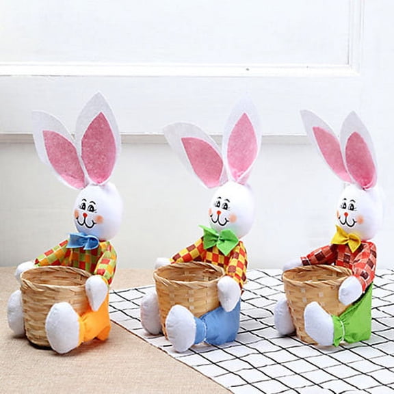 Zhaomeidaxi 3Pcs DIY Handmade Cartoon Rabbit Design Storage Bamboo Basket Candy Egg Organizer Easter Decor
